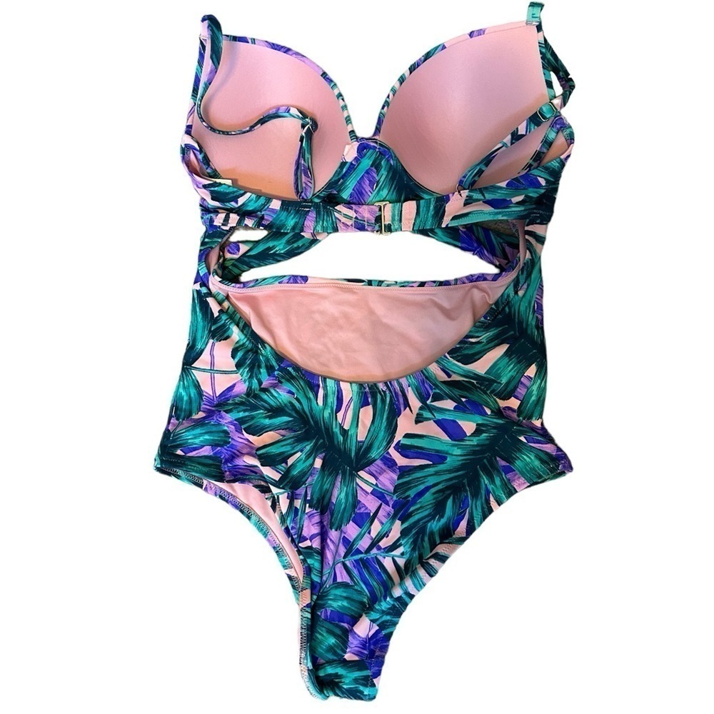 Shade & Shore One Piece Swimsuit Tropical Leaves with criss cross detail 36C euc - Picture 2 of 4